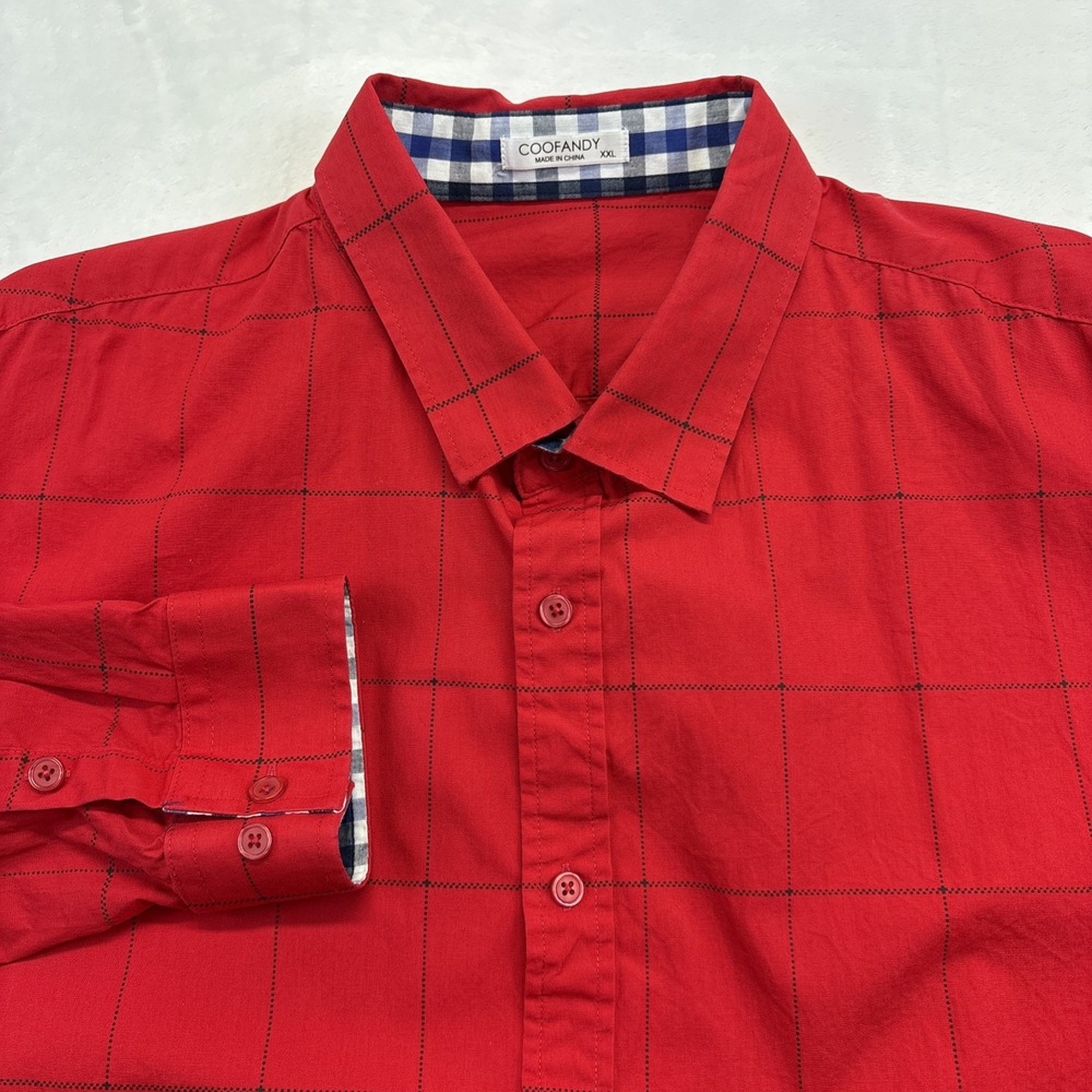 COOFANDY Dress Shirt Men's XXL Red Plaid Collar/Flip Cuff Long Sleeve Casual